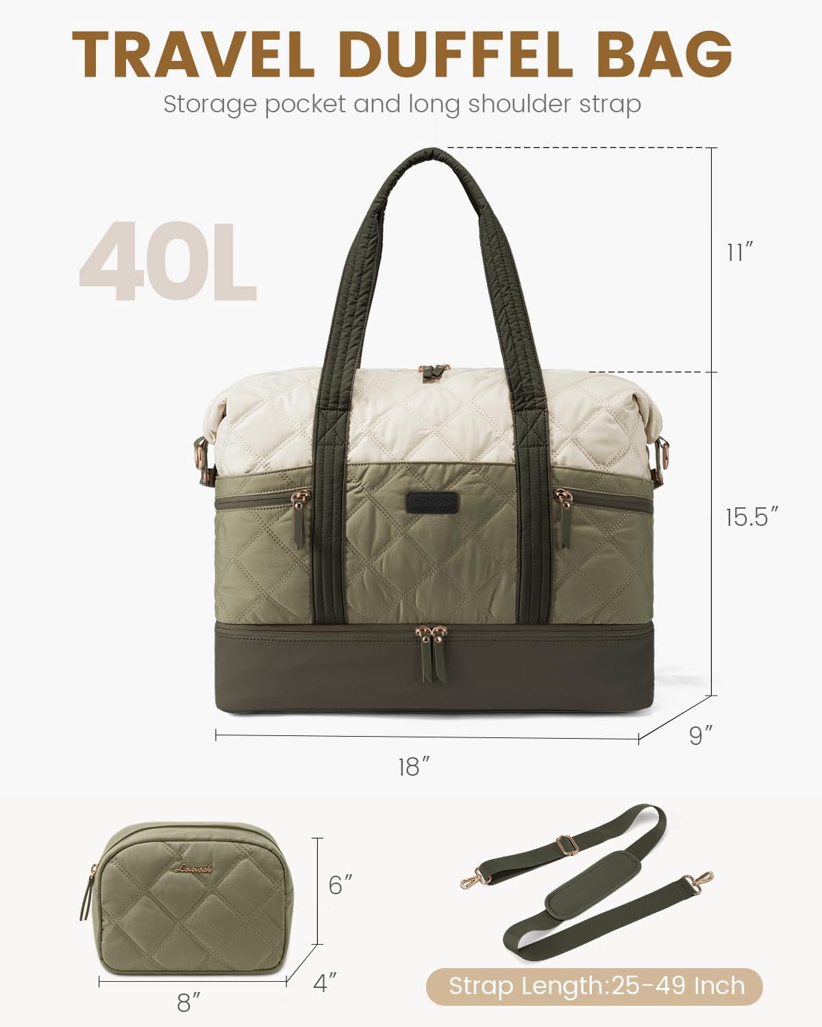 LOVEVOOK Travel Duffle Bag, Lightweight Weekender Bags for Women with Shoe Compartment, Puffer Gym Bag Personal Item Travel Bag, Quilted Overnight Bags and Hospital Bag for Labor and Delivery