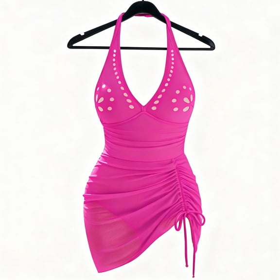 Gfyviroh One Piece Swimsuits for Women Deep V-Neck Push Up Swim Dresses Trendy Ruched Side Tie Bathing Suits