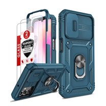 LeYi Shockproof Back Cover Case with Tempered Glass Screen Protector for Samsung A25 5G, Blue