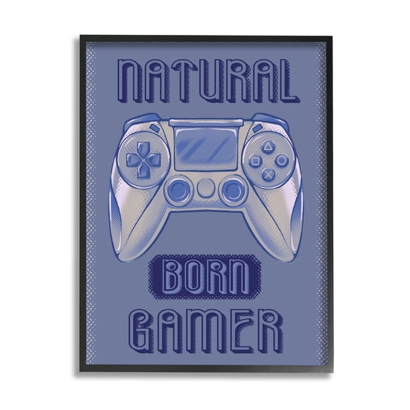Stupell Industries Natural Born Gamer Text Saying Blue Gaming Controller Graphic Art Black Framed Art Print Wall Art, 11x14, by Ziwei Li