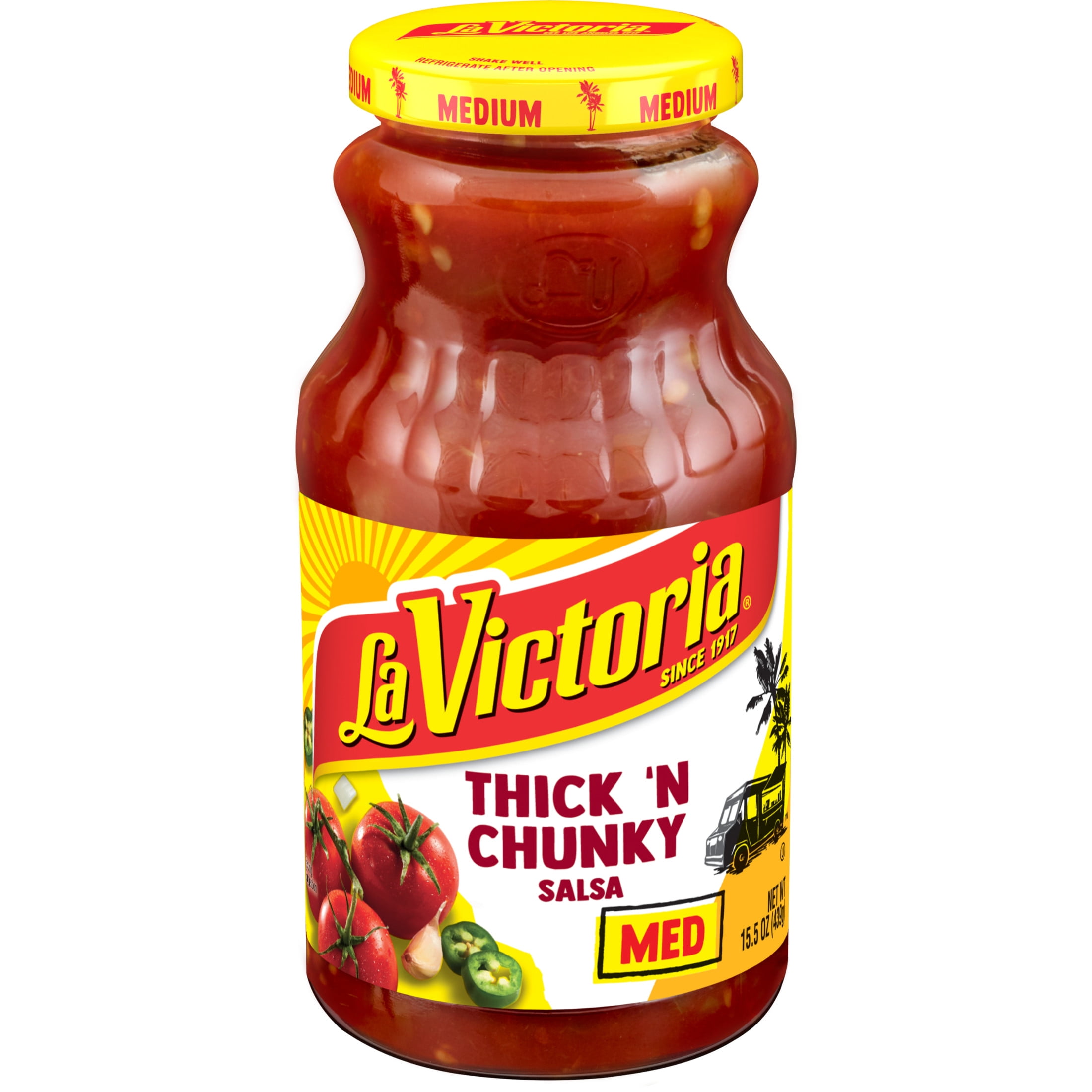 LA VICTORIA Thick 'N Chunky Salsa, Medium, Shelf-Stable, 15.5 oz Glass Jar