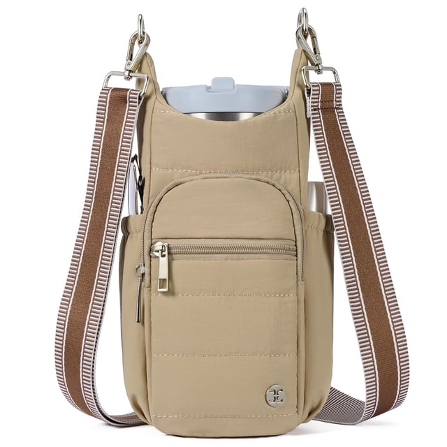 Bolso Portabotellas de Agua Telena RFID Cruzado Caqui