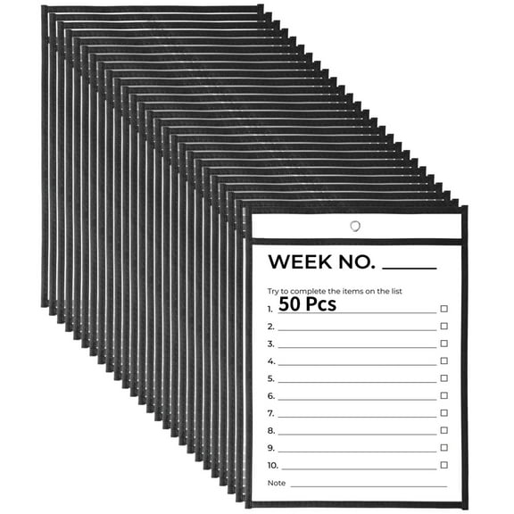 50 Pcs Dry Erase Pockets, 10.2×14" Oversized Dry Erase Sheet Sleeves, Reusable PVC Job Ticket Holders, Clear Dry Erase Sheet Protectors for Shool, Office, Work