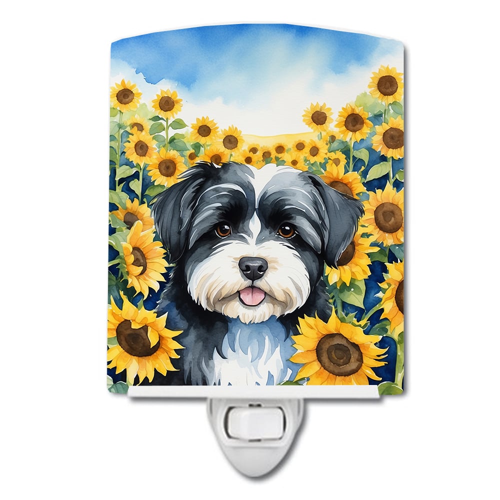 Havanese in Sunflowers Ceramic Night Light 4 in x 6 in