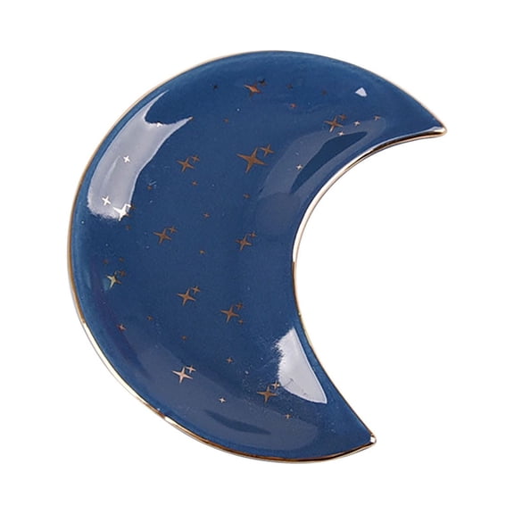 Small Ceramic Moon Storage Tray, Jewelry Dish for Rings Earrings Necklaces Keys, Decorative Bathroom Bedroom Dresser Organizer with Smooth Glossy Finish (3.9X3.1X0.6 Inches), 1X Ceramic Storage Tray