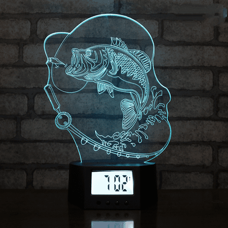 

TIMPCV Night Lights Gifts 3D Lamp with Clock 16 Colors Changing Touch and Remote Control(Fish)