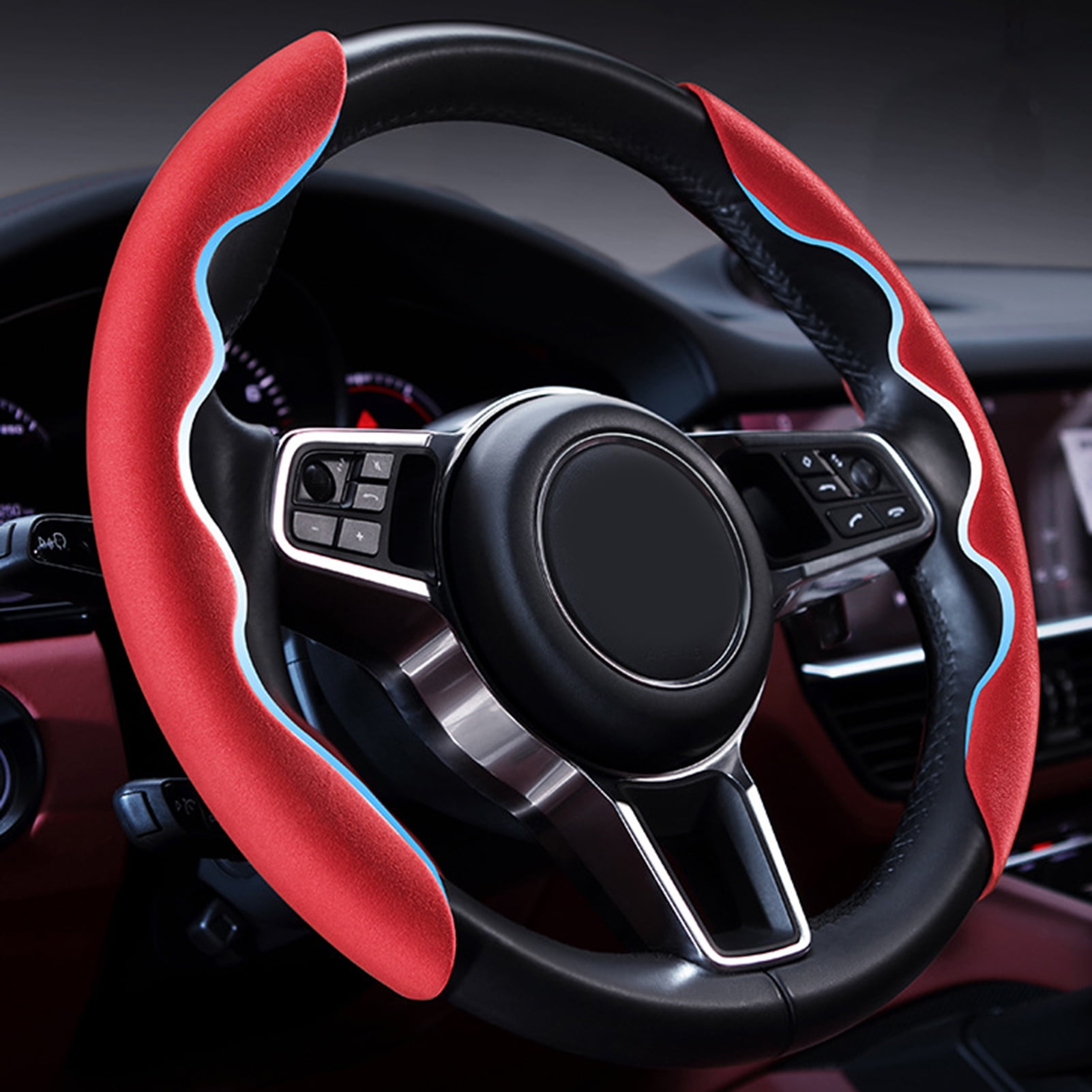 Car Anti-Skid Plush Steering Wheel Cover Red Breathable Universal Carbon Fiber//Plush Steering Wheel Cover Non-Slip Carbon Fiber-Black