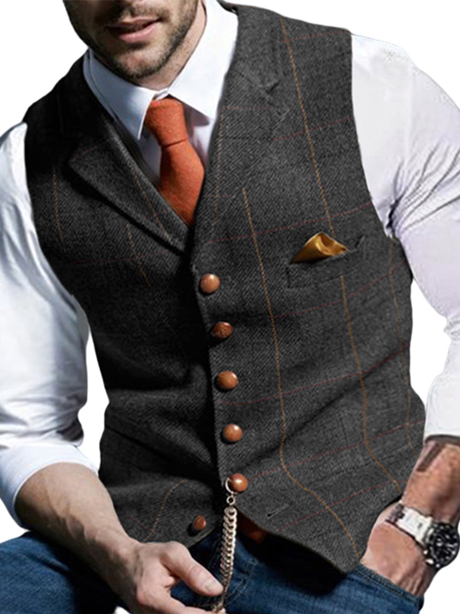 Ferndule Men Slim Fit Sleeveless Suit Vest Button Down Business ...