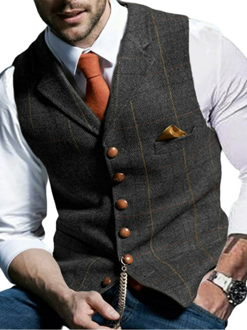 Avamo Plaid Business Button Suit Vest Coats For Men Regular Fit
