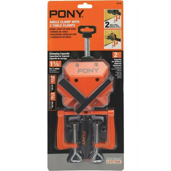 Pony Jorgensen 9180 2" 90 Degree Angle Clamp with Two Table Clamps, Framing, Cabinet Assembly, Adjustable, Woodworking