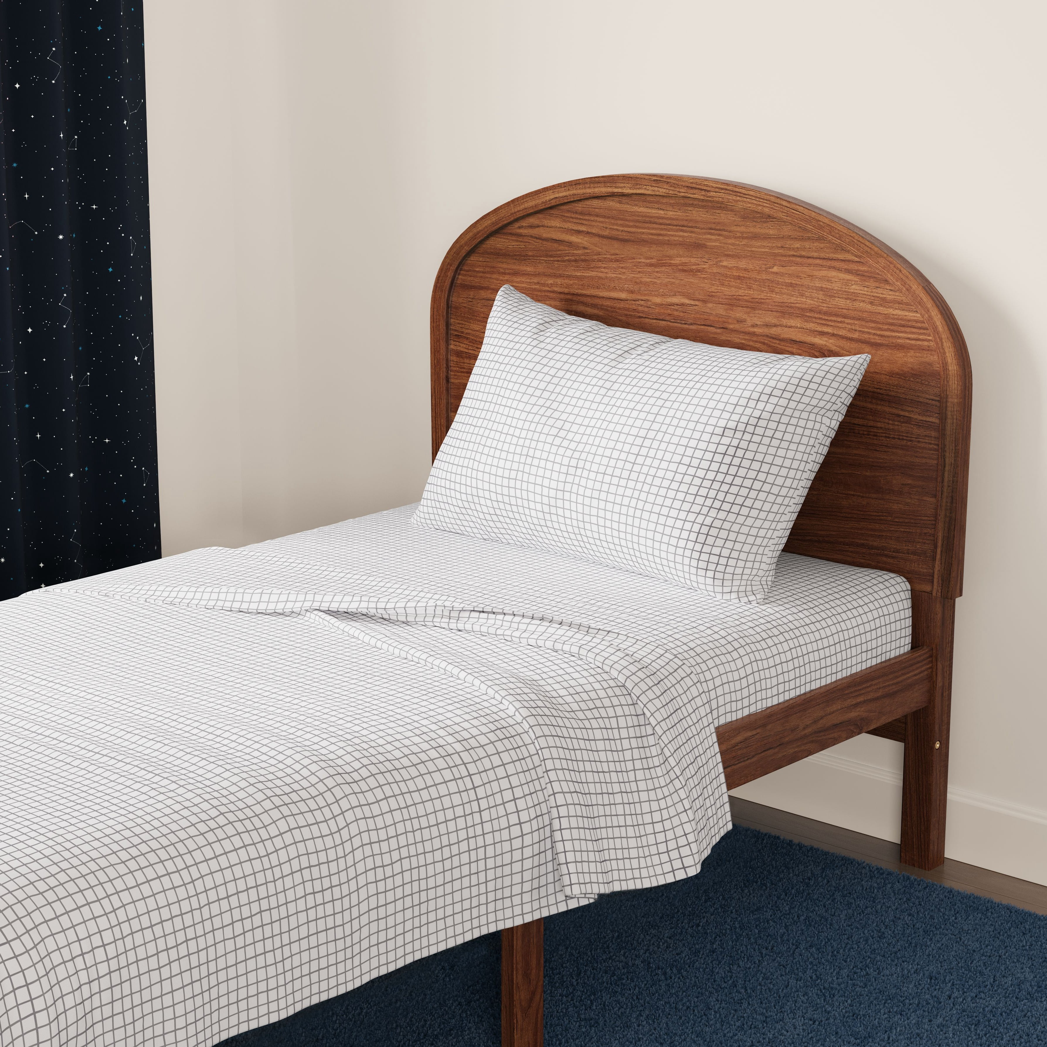 Mainstays Kids Microfiber Bed Sheet Set, Twin, White Grid, 3 Pieces