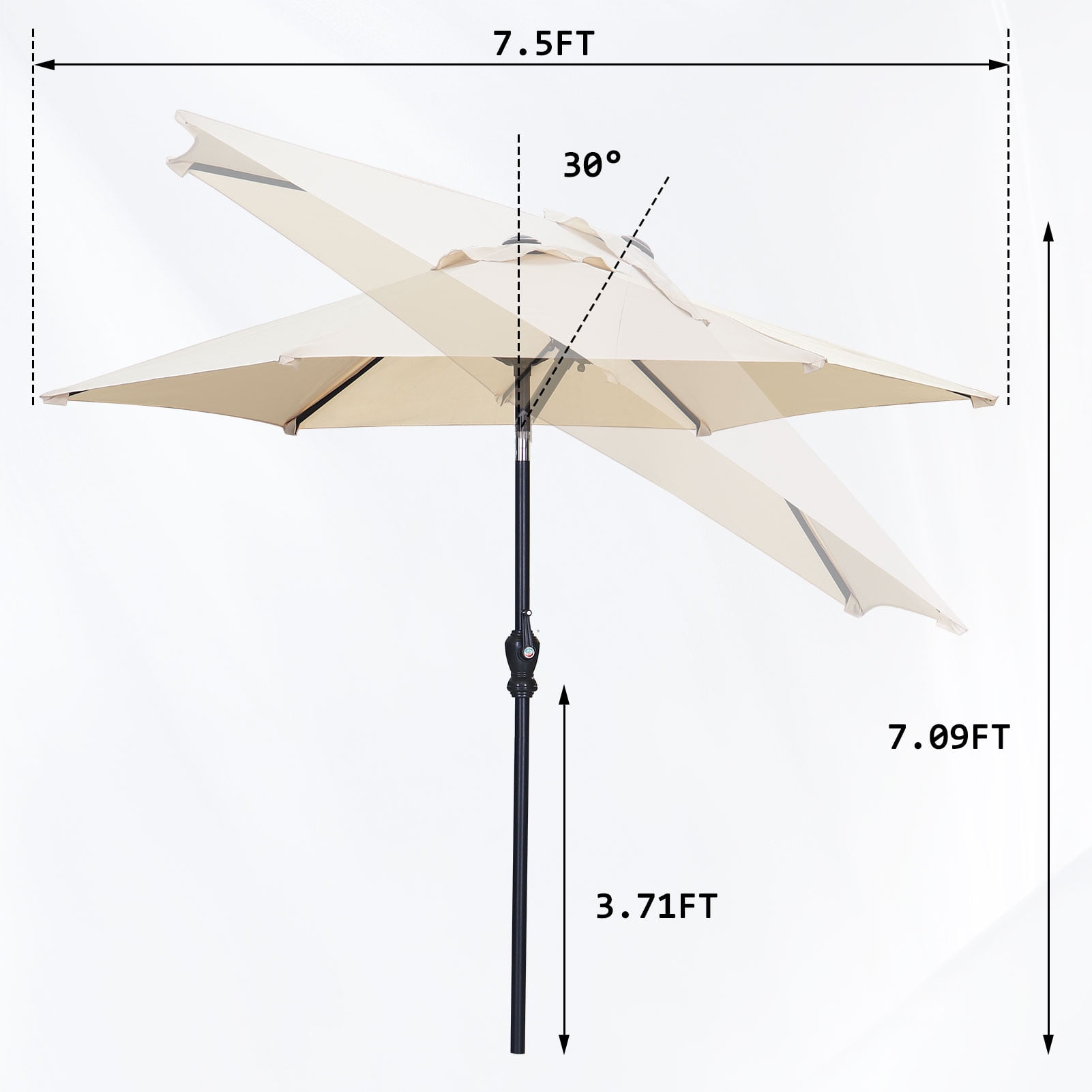 Autlaycil 7.5 FT Patio Umbrella, Push Button Tilt Market Umbrella, Crank and Sturdy Ribs for Garden, Deck, Backyard, Pool, Beige