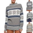 thumbnail image 4 of Felirenzacia Womens Gray and Blue Boatneck Long Sleeve Sweaters, White Snowflakes Knit Pullover Jumpers Top for Christmas Gift,Gray,M, 4 of 4