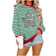 thumbnail image 2 of Yteetum Women's Christmas Crewneck Sweatshirts Oversize Christmas Graphic Print Pullover Hoodless Sweatshirts Top Womens Christmas Stripe Print Round Neck Long Sleeve Sweatshirts Fall Clothes, 2 of 6
