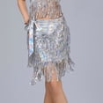 thumbnail image 2 of AGWOLF Women's Belly Dance Hip Scarf with Tassels Sparkly Fringe Sequin Wrap Skirt Glitter Festival Rave Clothing Silver, 2 of 10