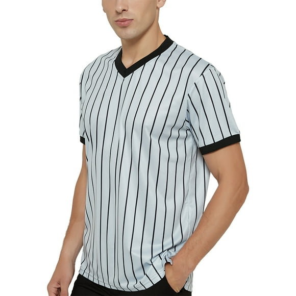 TOPTIE Basketball Referee Jersey, Officials Grey V-Neck Performance Shirt with Black Pinstripes-M