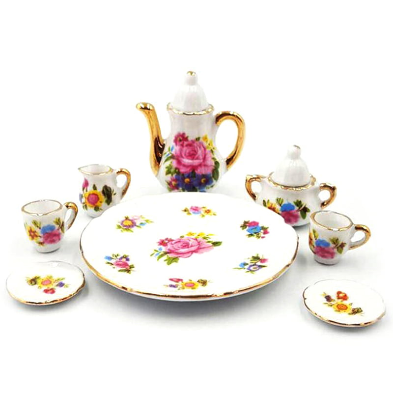 8Pcs 1:12 Dollhouse Miniature Dining Ware Porcelain Tea Set Dish Cup PlateWFIT 