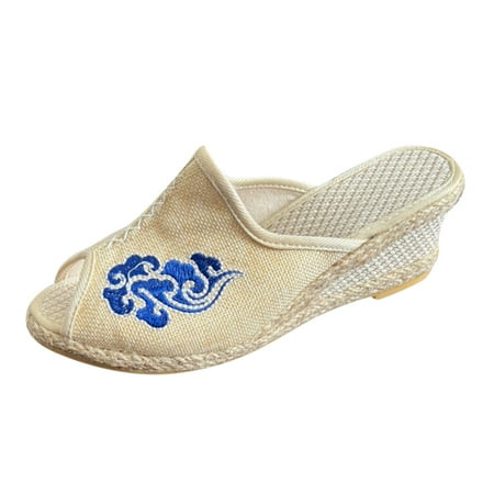 

GWAABD Womens Scuff Slippers Women Slope Heel Slippers Fashion Thick Bottom Slippers Casual Home Thick Heel Fish Mouth Embroidered Slippers