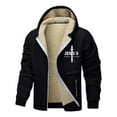 thumbnail image 3 of Fleece Lined Jesus Hoodies for Men Christian Cross Zip Up Winter Warm Thick Heavyweight Jackets Khaki XXL, 3 of 8