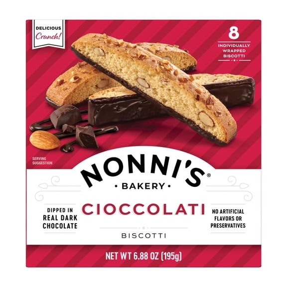 Nonni's Bakery, Cioccolati Almond Biscotti, Individually Wrapped, 6.88 oz, 8 Count