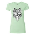 thumbnail image 2 of Drawn Tribal Wolf Animal Lover Womens Slim Fit Junior Tee, Mint, 2XL, 2 of 3