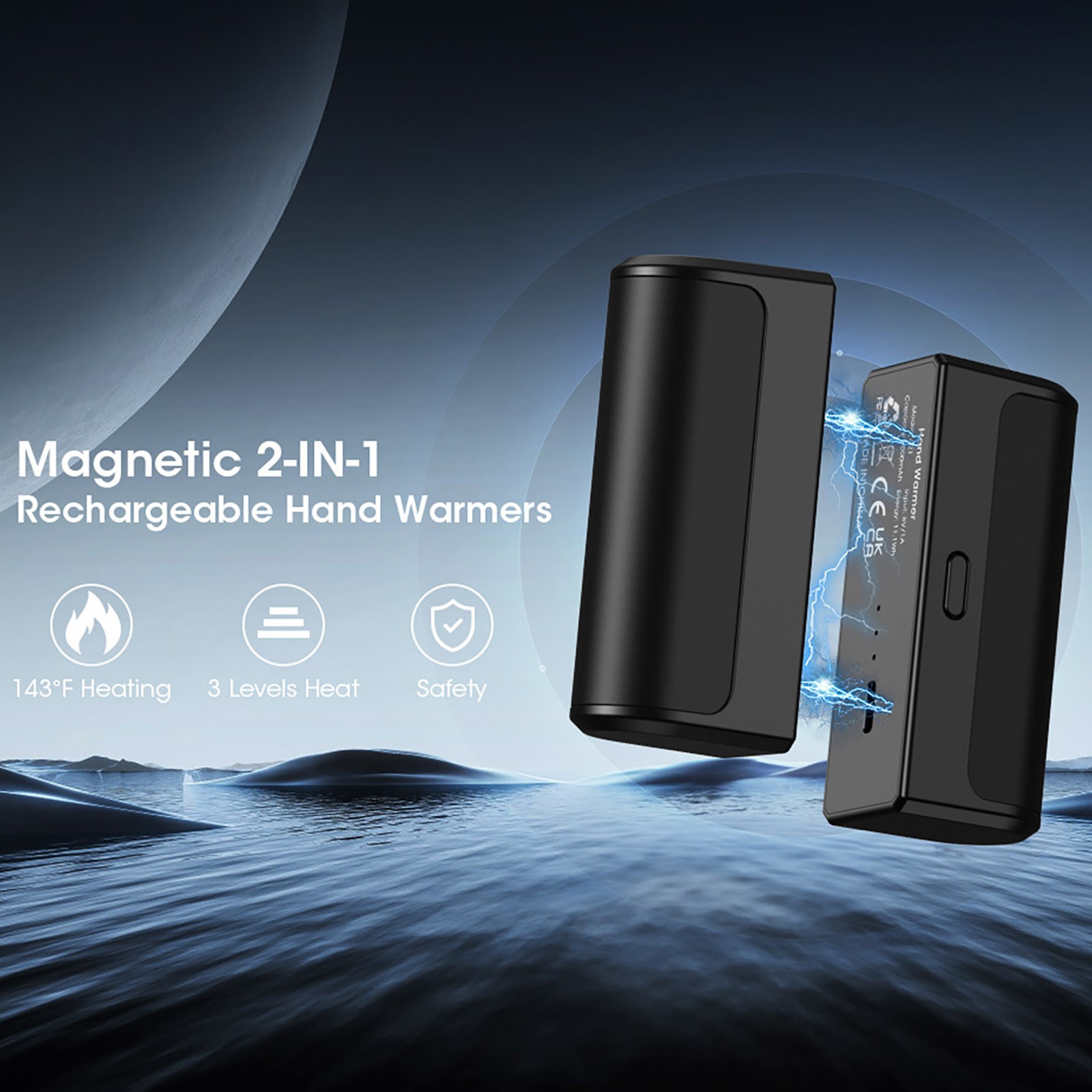 Rechargeable Hand Warmers Portable Hot Pockets USB 6000mAh 18 Hours Long Heating for Camping Outdoor and Daily Use