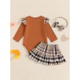 thumbnail image 6 of Baby Toddler Girls 3-piece Outfit, 0 3 6 12 18 Months Long Sleeve Romper with Plaid Skirt Bowknot Headband Fall Outfit, 6 of 9