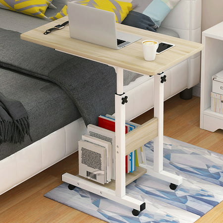 Rolling Laptop Desk Adjustable Height Computer Table Over Bed Standing Desk with Wheels Rolling Stand Up Side Table for Sofa & Bed for Bedroom Office Writing Reading Office Working Table