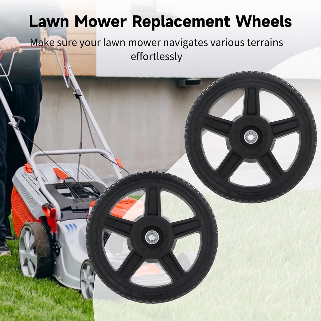 2 Packs 12 Inch Lawn Mower Wheels, Heavy-Duty PVC Mower Replacement Wheels with Double Bearings, Universal Push Lawn Mower Tires with 1/2-Inch Spoke Hole
