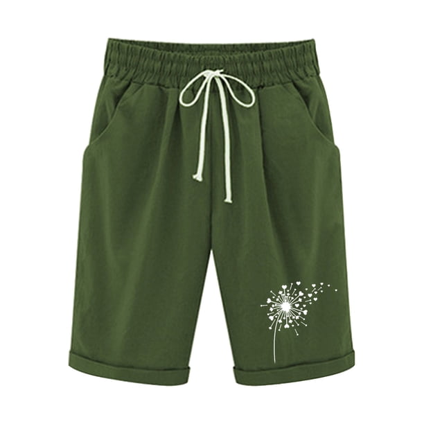 Mujeres Pantalones Cortos Casual, Cintura Elástica Día de la Independencia de la Impresión Pantalones Cortos con Cordón con Bolsillos para Verano Primavera de Uso Diario, Pantalones Cortos de Verano P