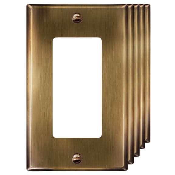 ENERLITES Decorator Switch or Outlet Metal Wall Plate, Stainless Steel Outlet Cover, Corrosion Resistant, 1-Gang, 7731-AB-5PCS, Antique Brass, 5 pack
