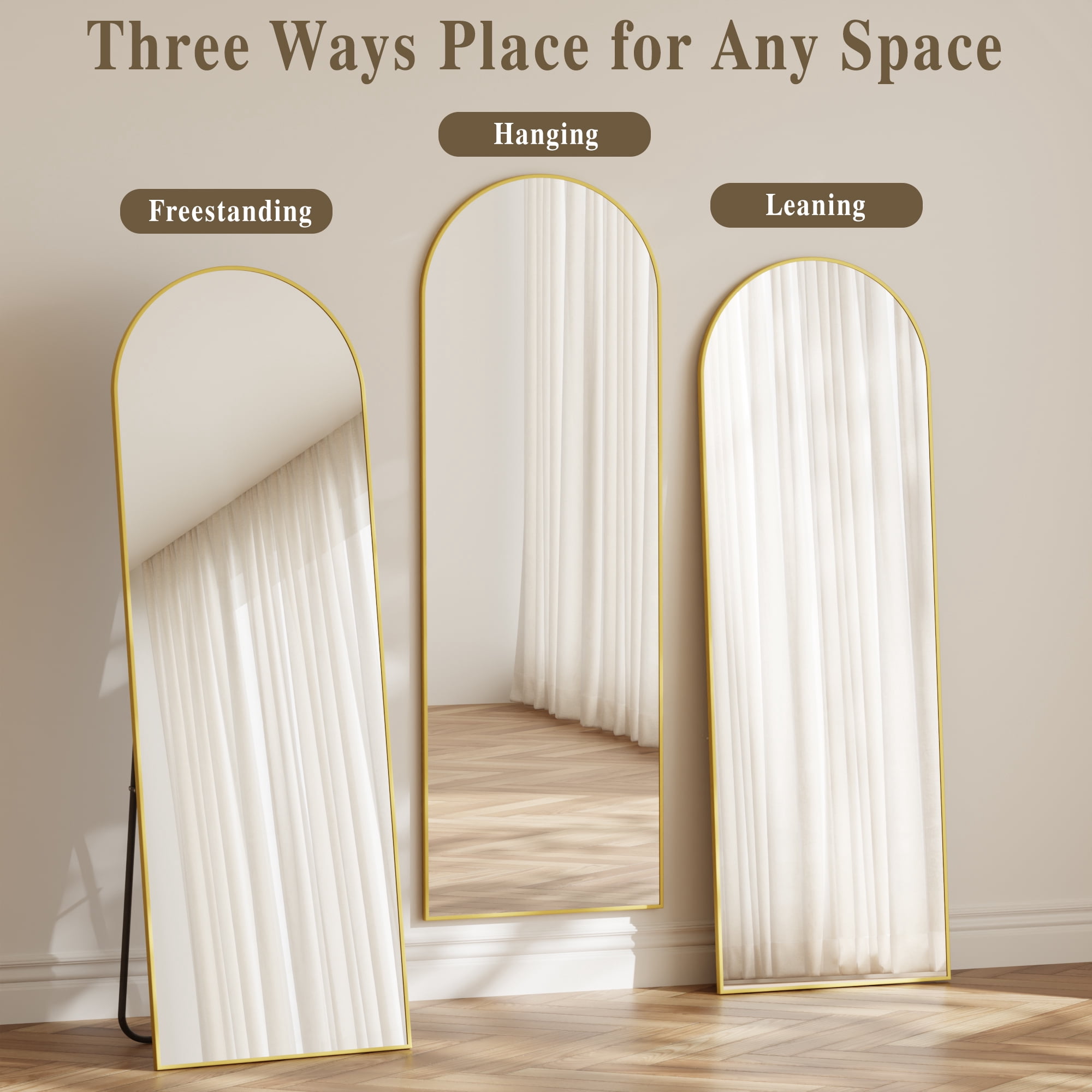 Mirrasia 59"x16.5" Arched Full Length Full Body Mirror Leaning Wall-Mounted Floor Mirror,Gold