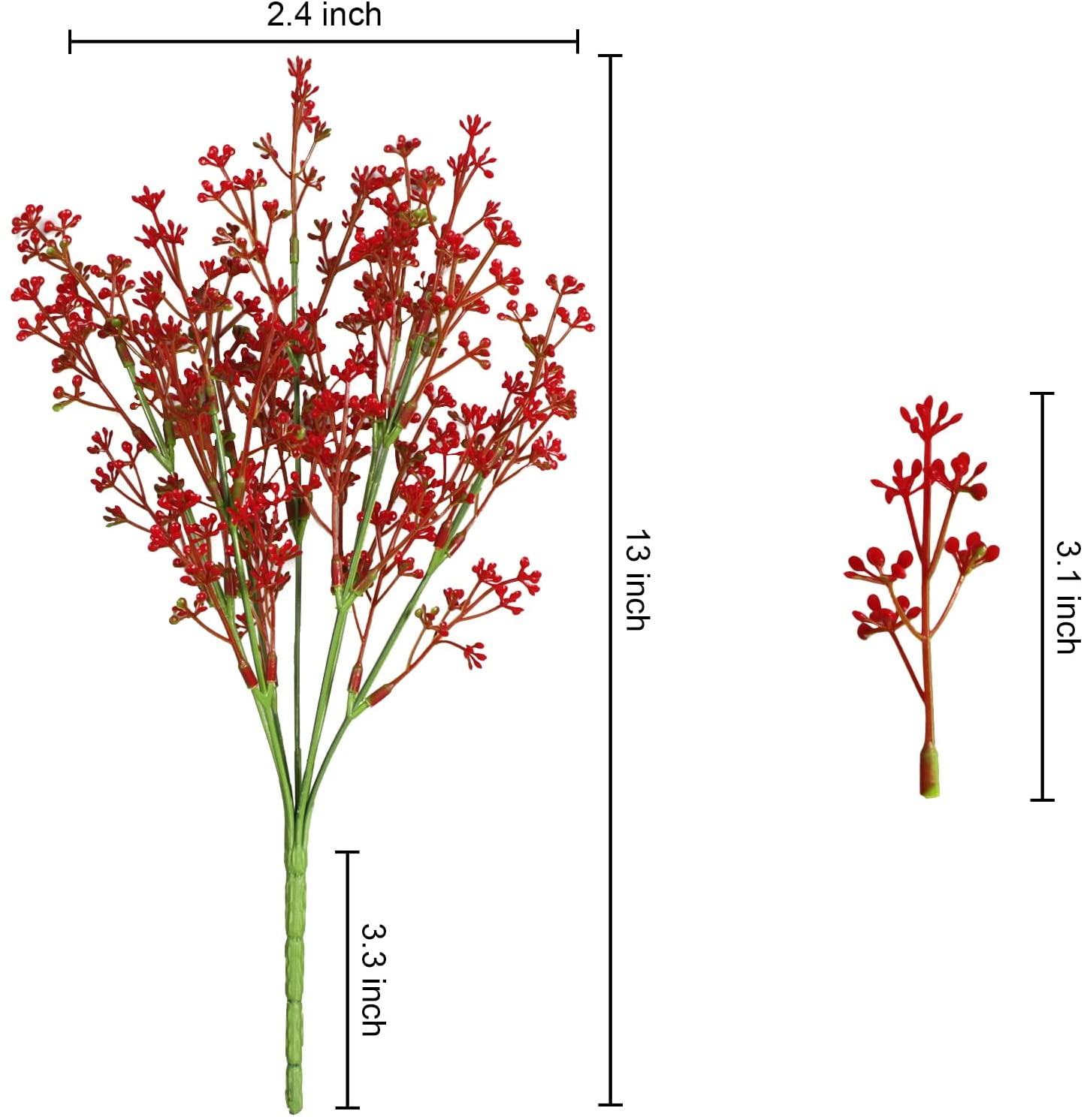 MAMOWEAR Artificial Baby breath Flowers for Outdoor Spring Fall Fake Flowers Bulk Faux Flower Bouquets for Harvest Festival Home Window Box Décor(6pcs, Red)