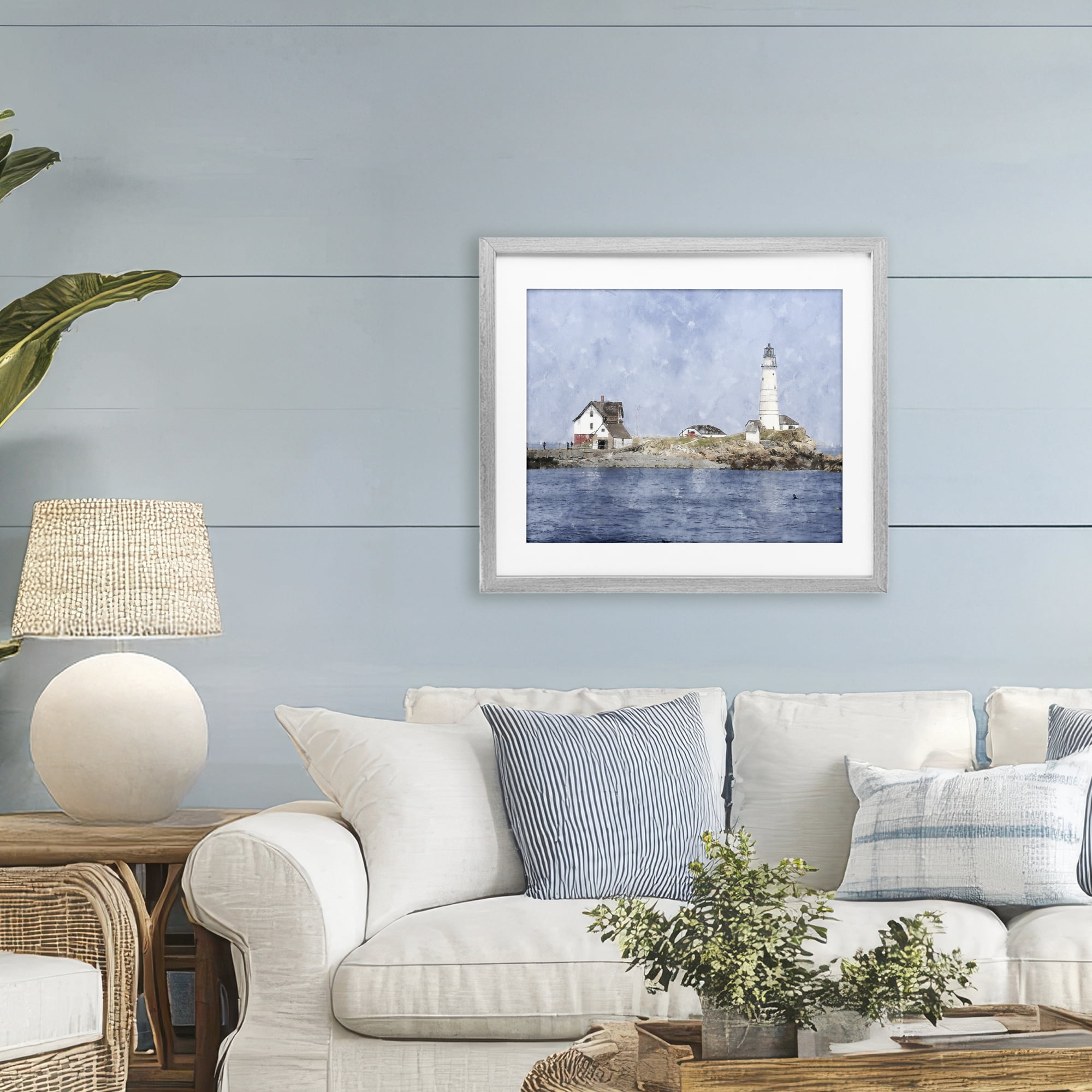 Stupell Industries Picturesque Lighthouse Island Gray Framed Print Under Glass, design by Kim Curinga