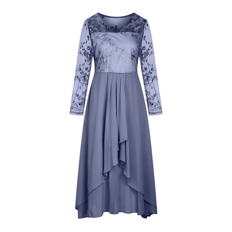 Womens Wedding Guest Dresses Plus Size Sexy Solid Long Sleeve