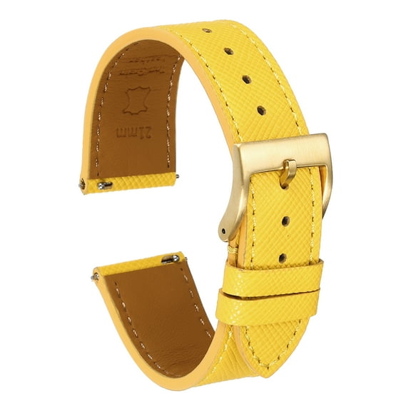Uxcell Genuine Leather Watch Band 21mm Quick Release Replacement Watch Strap with Stainless Steel Gold Buckle for Men Women, Yellow