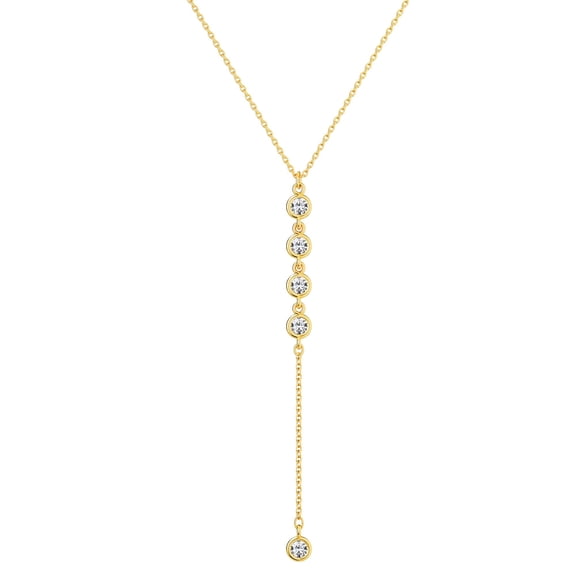 Lariat Gold Necklace for Women, Dainty Long Necklace 18k Gold Plated/Silver Y-Shaped Pendant Necklace Trendy Layered Cz Beaded Chain Drop Necklaces Simple Gold Jewelry For Women Gift
