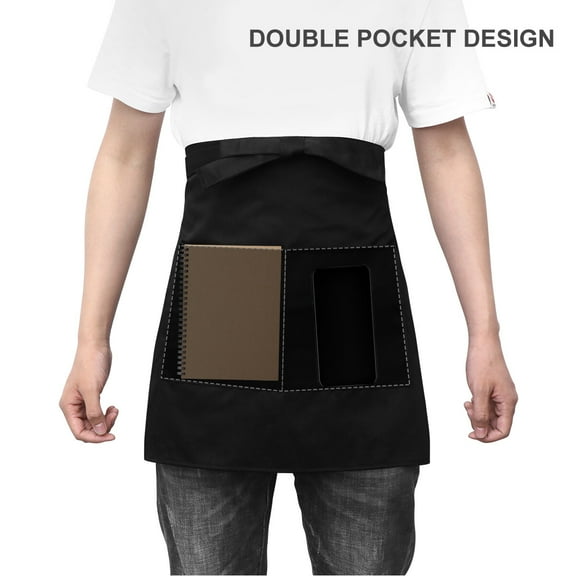 MLINS WINOMO 1PC Unisex Short Waist Apron with Pocket for Chef Waiter Waitress (Black)