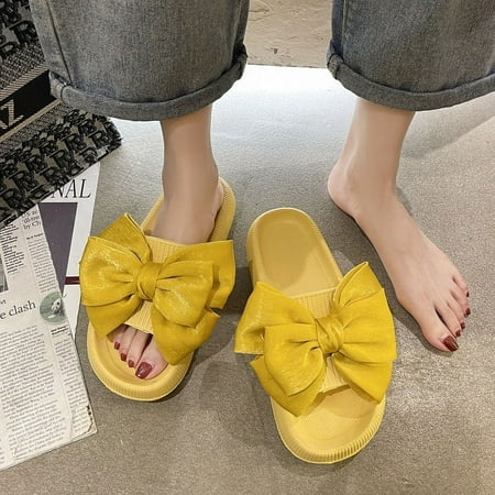 

New fashion outerwear bow slippers women‘s summer home non-slip thick bottom high heel excrement feeling sandals