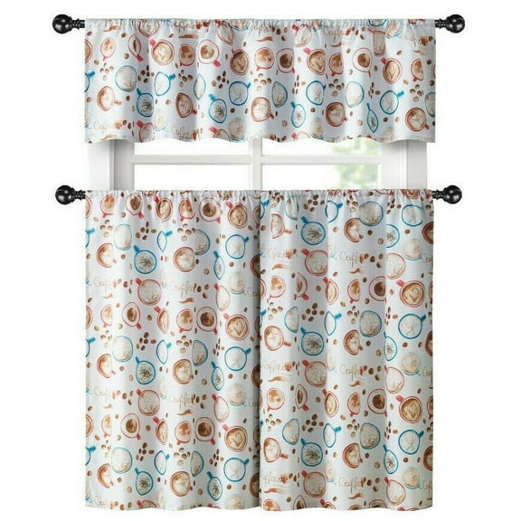 Coffee Brew Complete 3 Pc. Complete Café Kitchen Curtain Tier & Valance Set