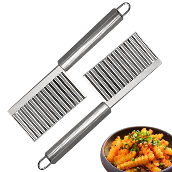 Fmxomd Crinkle Cutter Knife Stainless Steel Cutting Tool for Potato Carrot Chip Vegetable French Fry, Wavy Chopper Wave Slicer Steel Blade, Lunch Accessories (Silver)