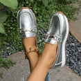 thumbnail image 4 of Rokment Womens Glitter Metallic Platform Loafers Fashion Comfortable Leather Memory Foam Walking Dressy Slip on Boat Dress Shoes Non Slip Work Flat Silver Size 6.5, 4 of 6