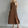 thumbnail image 2 of fheaev Women's Maxi Dress Linen Relaxed Fit Sleeveless Button Front Slit for Everyday Brown XL, 2 of 7
