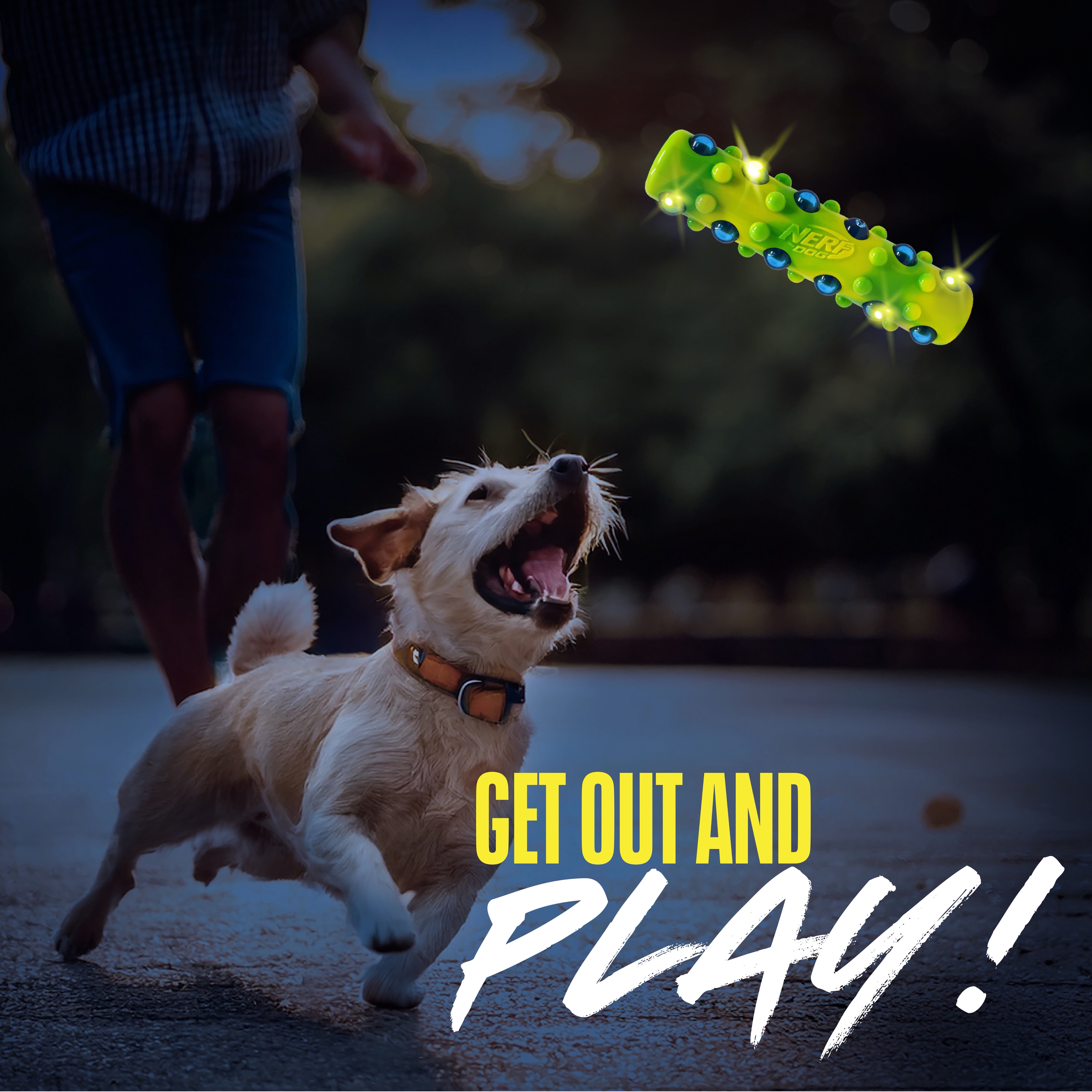 Nerf Dog TPR LED Bubble Light Up & Squeak Stick, 7 inch