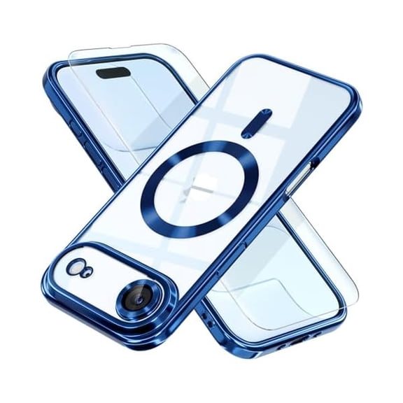 Eryueer Magnetic for iPhone 17 Air Case Compatible with MagSafe [Never Yellowing] [Military Grade Drop Protection] Full Camera Lens Protector Plating Soft Clear Phone Case for Women Deep Blue
