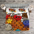 thumbnail image 3 of Ambesonne Graffiti Quilted Bedspread Set 3 Pcs, Cartoon Cat Bird Skull, Queen Size, Multicolor, 3 of 3
