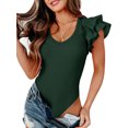 thumbnail image 1 of FOCUSNORM Women Ruffles Fly Sleeve Bodysuits Solid Color Knitted Ribbed V-Neck Skinny Rompers Summer Casual Playsuits, 1 of 9