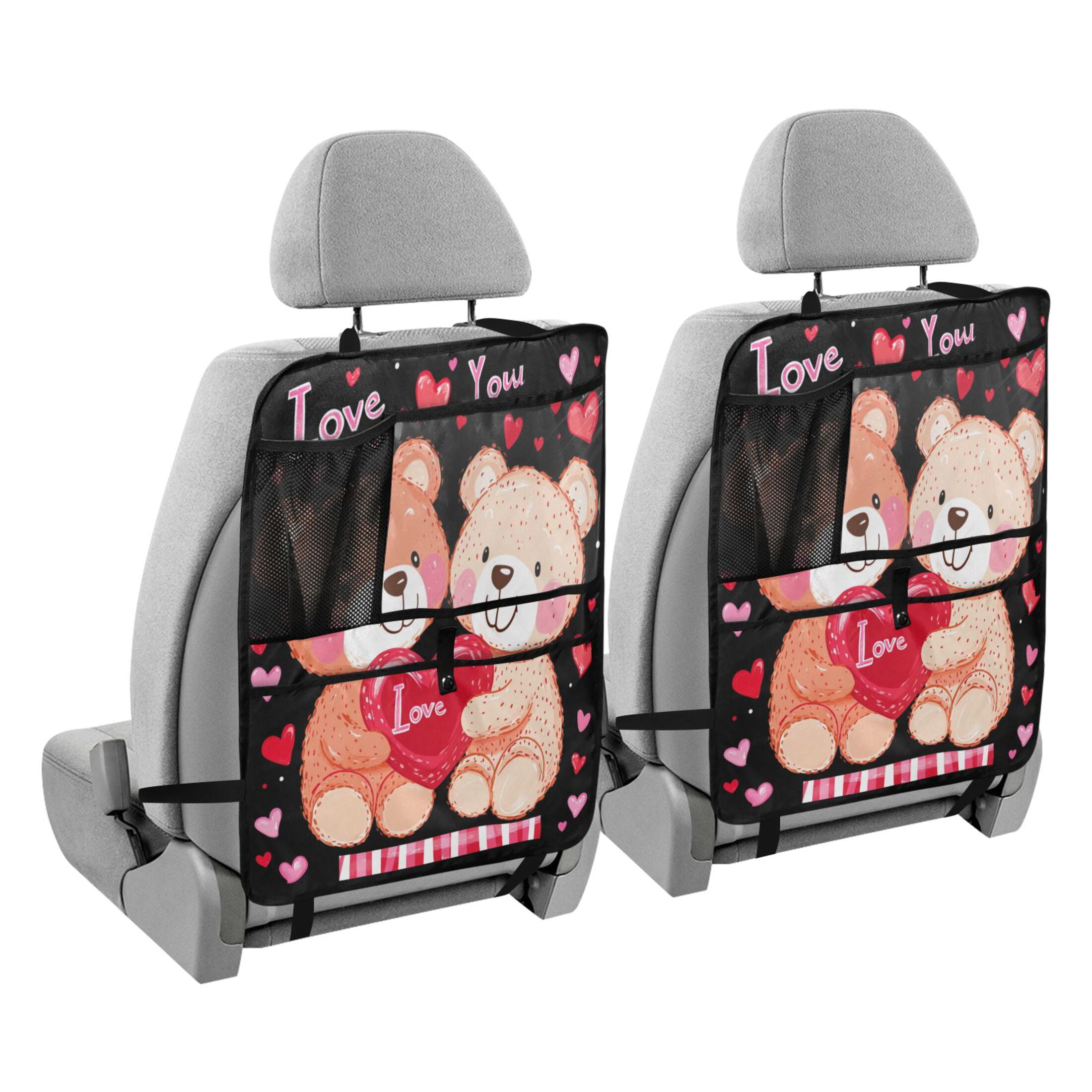 WOBOGO Cute Teddy Near Couple Pattern Backseat Car Organizer 2 PCS Footed Universal Car with Touch Screen Tablet Holder Rear Seat Protector