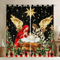 jejeloiu Christmas Theme Black Out Curtains,Galaxy Starry Night Curtains Pack of 2 (42x63 Each),Red Geometric Grid Bedroom Curtains For Child,Microfiber Bedroom Decor