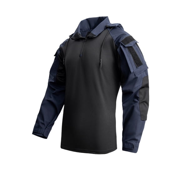 Kalauyu Long Sleeve Tactical Combat Shirt for Men Color Block Half Zipper Shirts Collar with Multi Pocket Outdoor Training Tops